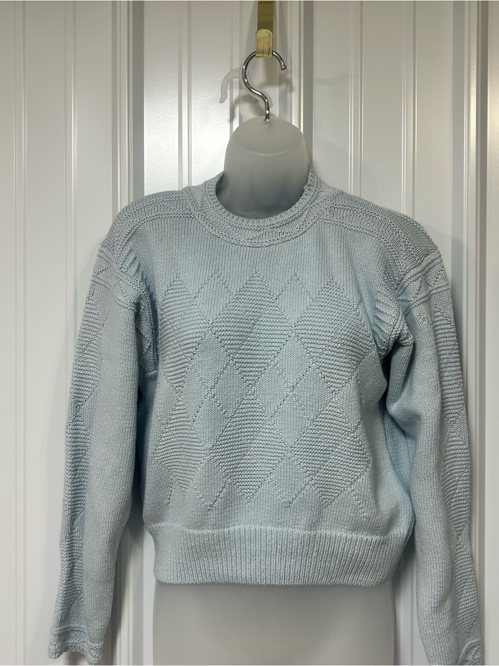 Vintage Lizsport Crewneck Sweater Argyle Pattern Petite Small Light Blue